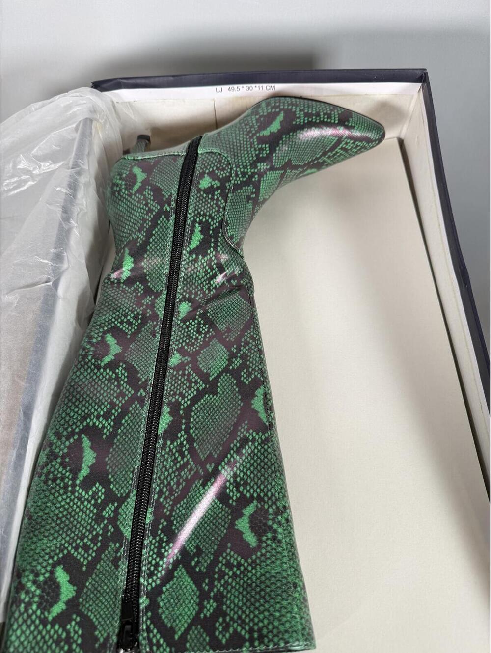 French Connection Green Snakeskin Heeled Boots Pointed Toe Size 6 NWB - Picture 3 of 12